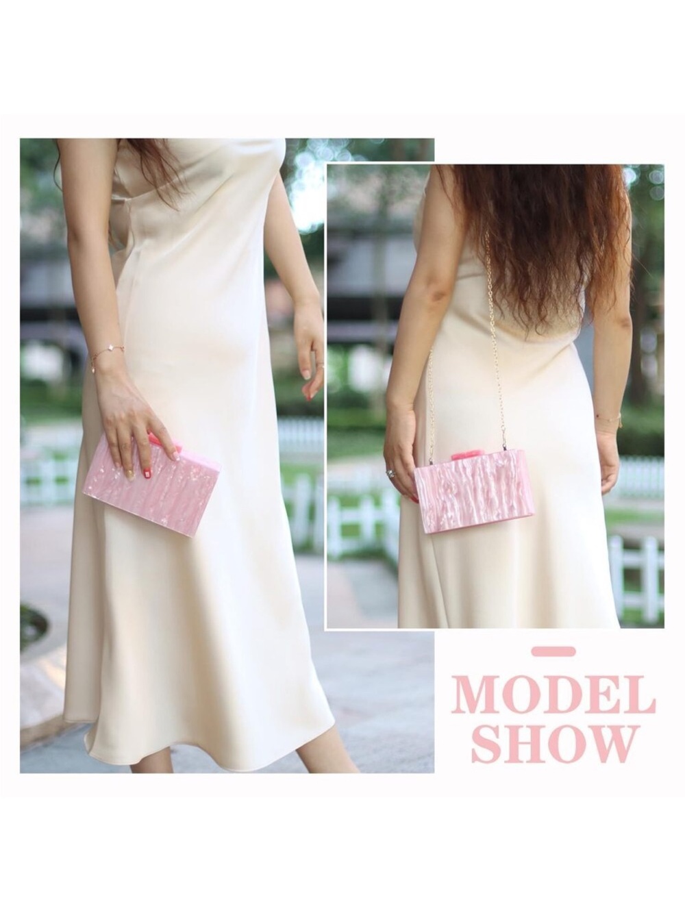 New Pink Acrylic Clutch Purse Formal Wedding Evening Handbag Marble Party - Picture 6 of 6